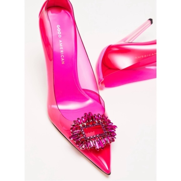 GOOD AMERICAN Hot Pink Cinderella Heels 6 NEW With Dustbag Crystal Rhinestone - Picture 1 of 4